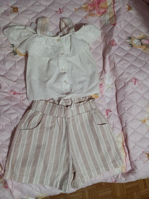 Energiers set with shorts used, size 4 years, white and beige