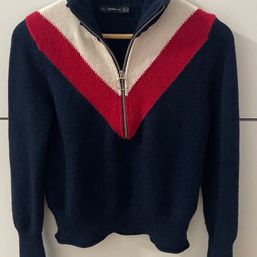 Zara sweater used, size M, white and red