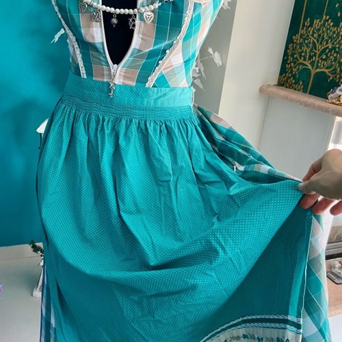 Turquoise Bavarian Dirndl Dress new with charms and pearls