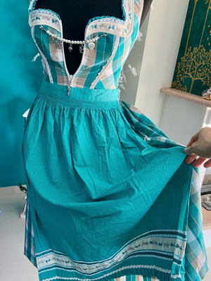 Turquoise Bavarian Dirndl Dress new with charms and pearls