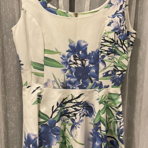 Zini Mid-Length Flared Dress used, white and blue, size M