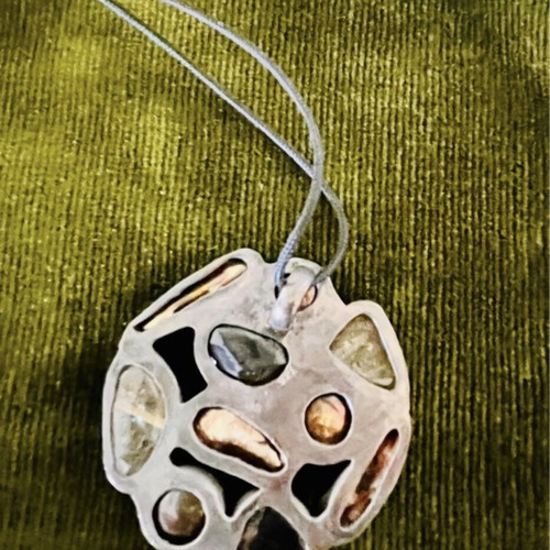 Boho handmade necklace pendant with natural stones and metal