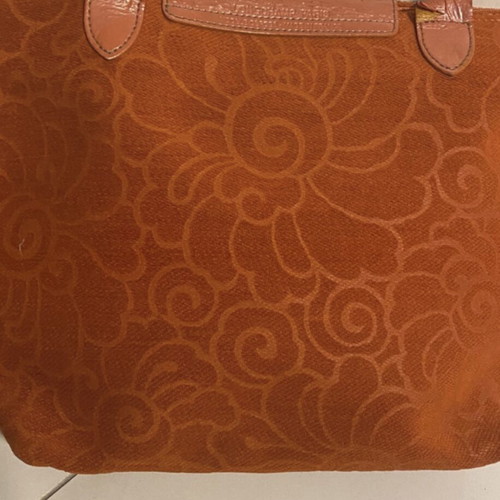 Longchamp orange tote bag shoulder used, soft velvet texture