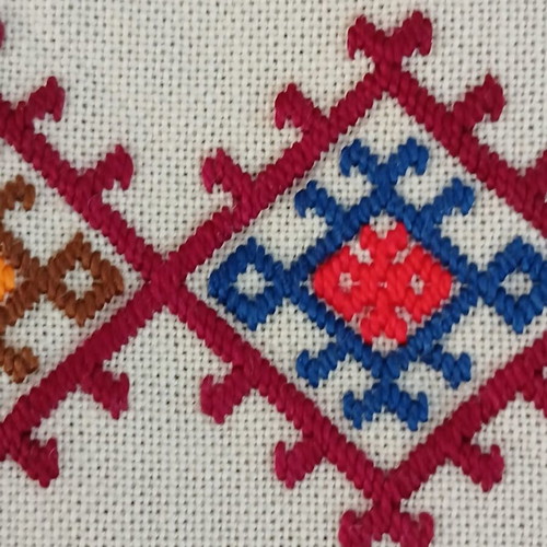 Handmade embroidered table runner with traditional Cretan design like new