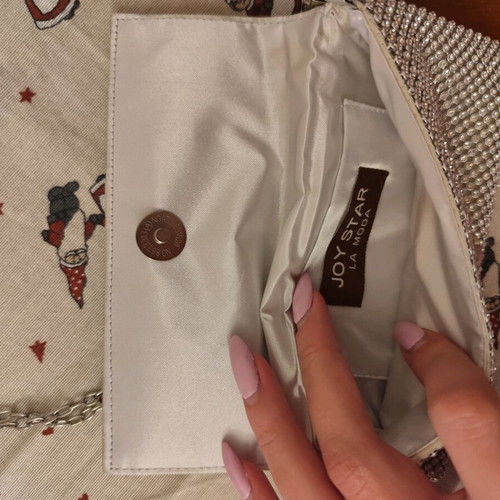 Evening bag silver new with full strass and detachable crossbody chain