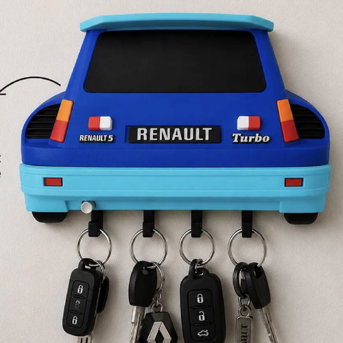 Renault 5 Turbo Key Holder 3D Printed Wall Mount Retro Car Design