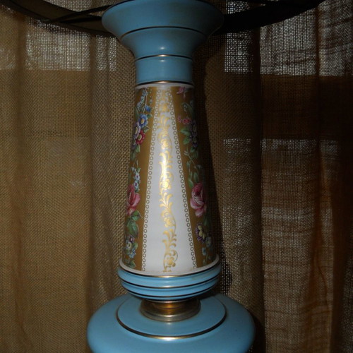 Sevres style Bleu Celeste table lamp used, ceramic and bronze
