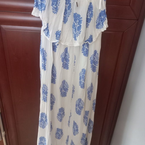 Maxi dress Toi&Moi large white with blue designs like new