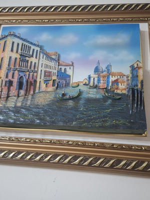 Framed painting with Venetian canal scene