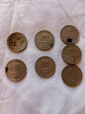 Collectible coins 7 used 20 drachma coins with Pericles