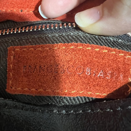 Francesco Biasia leather shoulder bag used, vintage Y2K, brown and orange suede interior