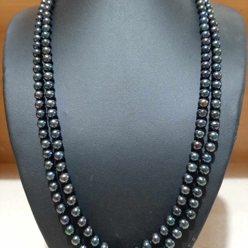 Necklace with black pearls very long with 925 silver new, from personal collection, unworn
