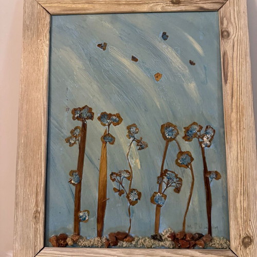 Canvas painting new with earthy materials and wooden frame