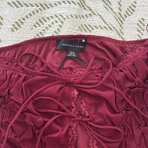 Bershka Bordeaux blouse with ties and bows, new, size S/M