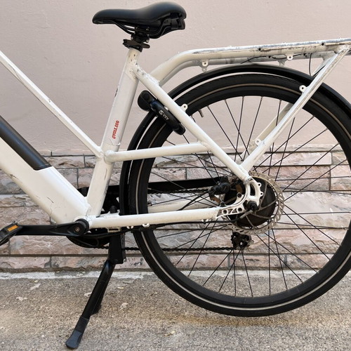 Electric City Bike white ebike used with battery and LED lights