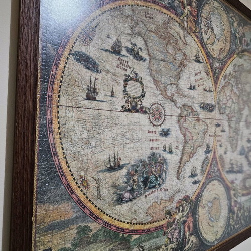 Antique World Map puzzle 2000 pieces used, framed