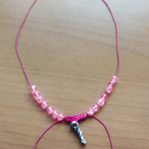 Necklace with handmade clay element and pink beads, new