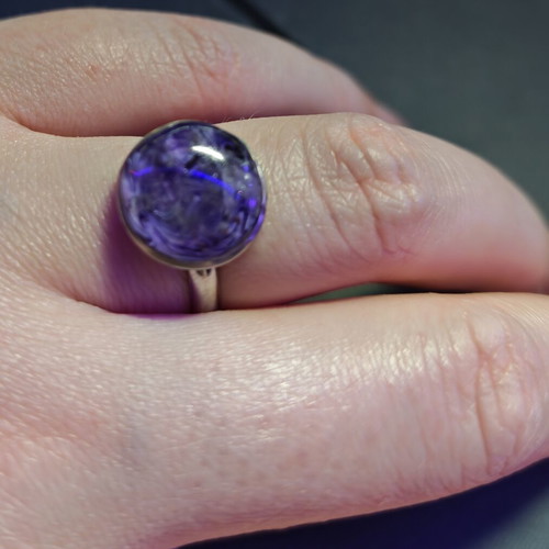 Stainless Steel Ring with Purple Resin Stone handmade, like new