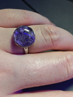 Stainless Steel Ring with Purple Resin Stone handmade, like new