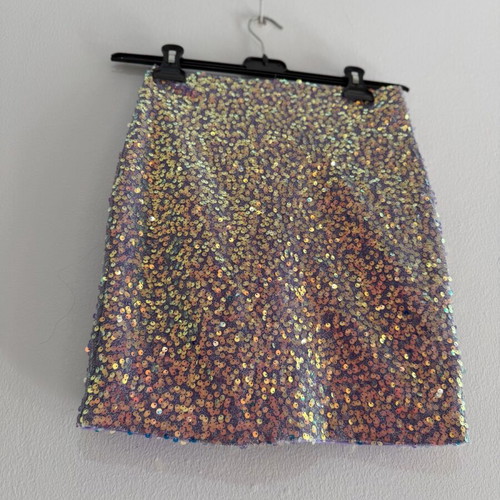 Women's mini skirt with multicolored sequins used, size S