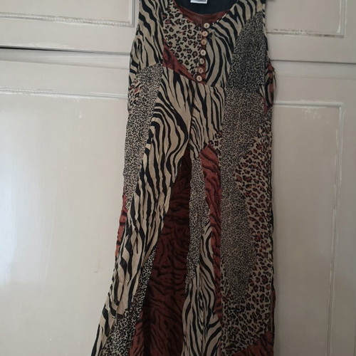 Vintage Phool sleeveless maxi dress used, patchwork animal print, size L/XL