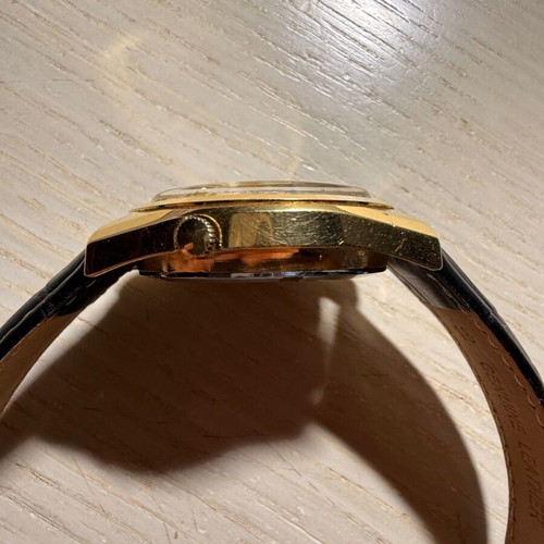 Seiko Sport 5 watch used with black leather strap and daydate
