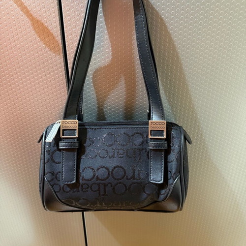 Roccobarocco small black barrel bag like new with leather details