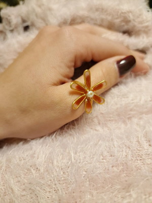 Flower ring with liquid glass new handmade
