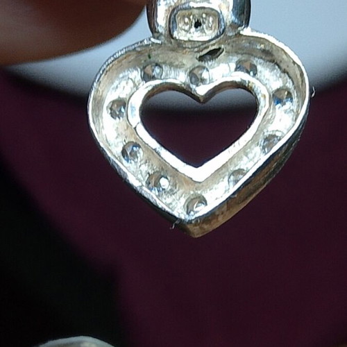 Silver 950 cuff bangle with heart motif and stones
