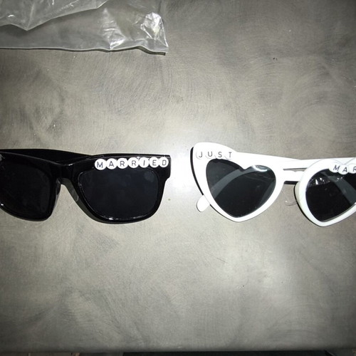 Bride robe size XL and men's and women's Just Married glasses like new