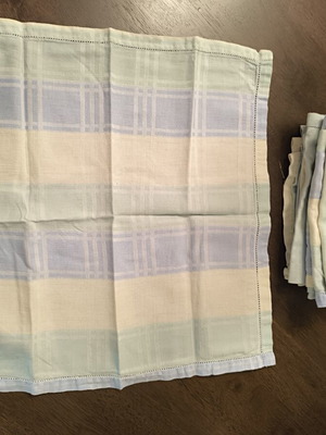 Set of 7 checkered napkins, blue green yellow