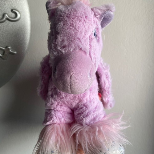 Pegasus plush toy pale pink and light purple with silver stars used