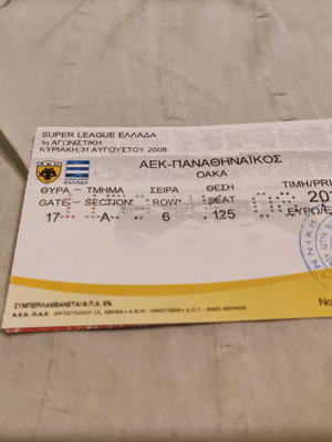 Aek-Panathinaikos Ticket 2008-09 like new, Greek Championship