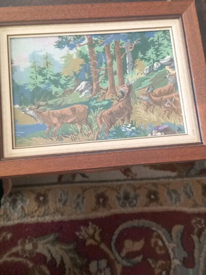 Handmade framed forest scene detailed 28x22 cm