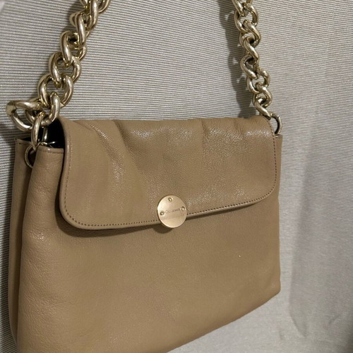 Leather women's bag like new, beige with gold chain Click Jewels