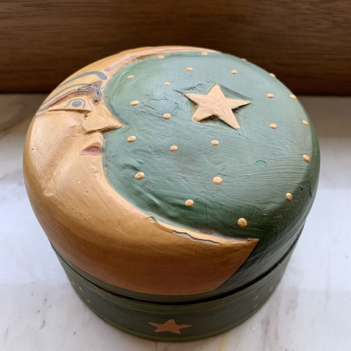 Wooden decorative box with moon used, handmade