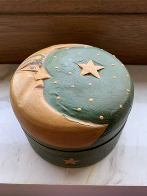 Wooden decorative box with moon used, handmade