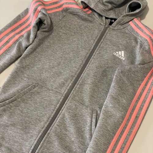 Adidas sweatshirt jacket size S gray with salmon stripes like new