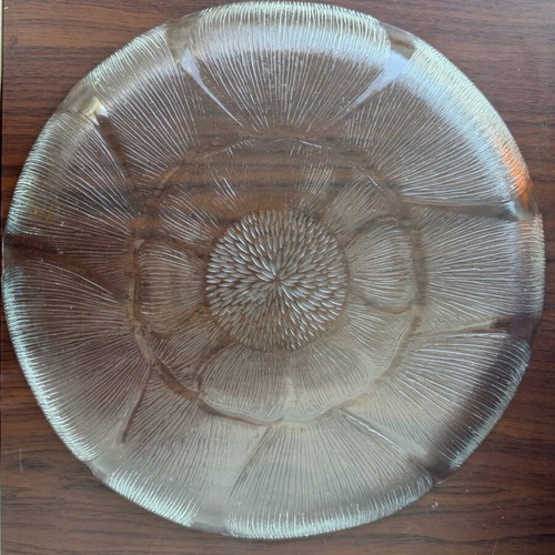 Vintage glass platter with embossed petals used
