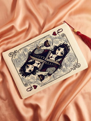 Queen of Hearts Playing Card Fabric Clutch Bag