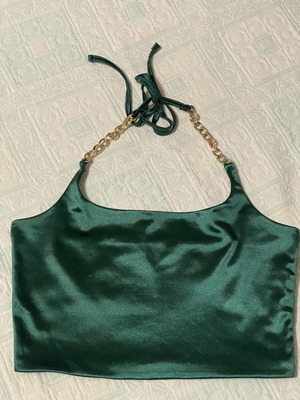 Satin green top with gold chain size S used