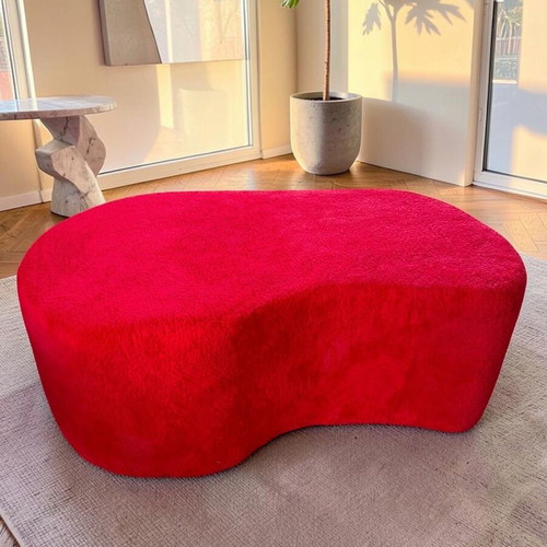 Teddy Bouclé Pouf Bench red 110x60x40cm new