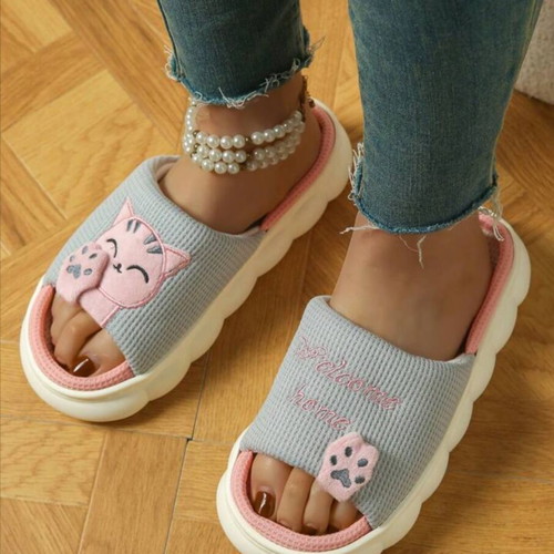 Shein women's summer slippers used, size 42.5, gray and pink