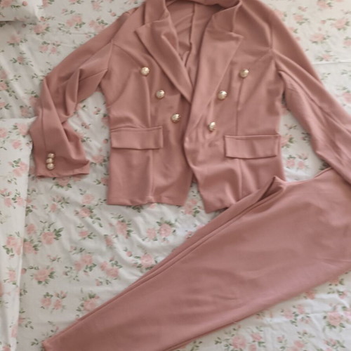 Women's suit set large elastic pink with gold buttons like new