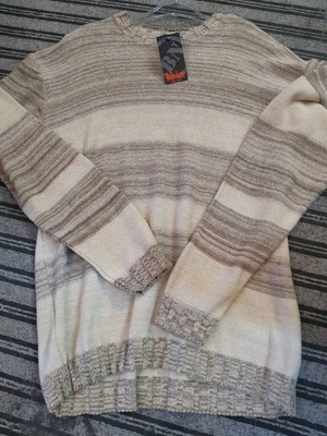 Knitted beige sweater with stripes unisex new, size L