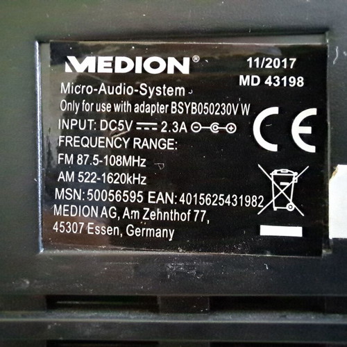 Medion MD 43198 micro audio system used with 6W speakers