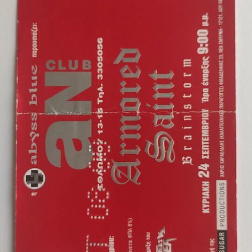 Armored Saint and Brainstorm Ticket like new, 24-9-2000