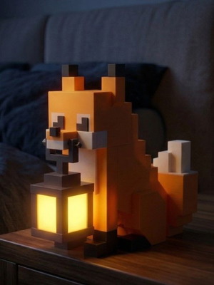 Minecraft Fox Lamp 3D printed with LED lantern