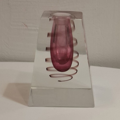 Art Glass Solid Dip Pen and Holder Deep Pink Spiral Used