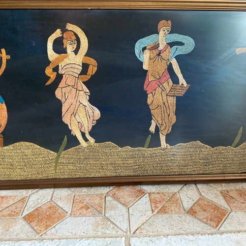 Old embroidery with ancient Greek theme used, Muses